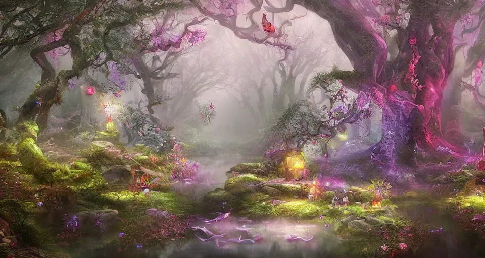 Image similar to Enchanted and magic forest, by Qian Xuan