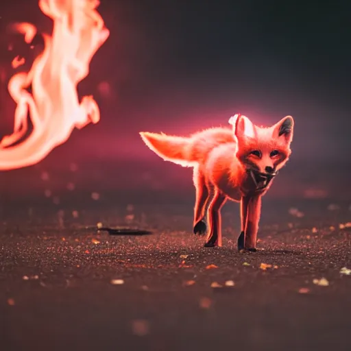 Image similar to pink fox, fire background, 8 k, 8 5 mm f 1. 8