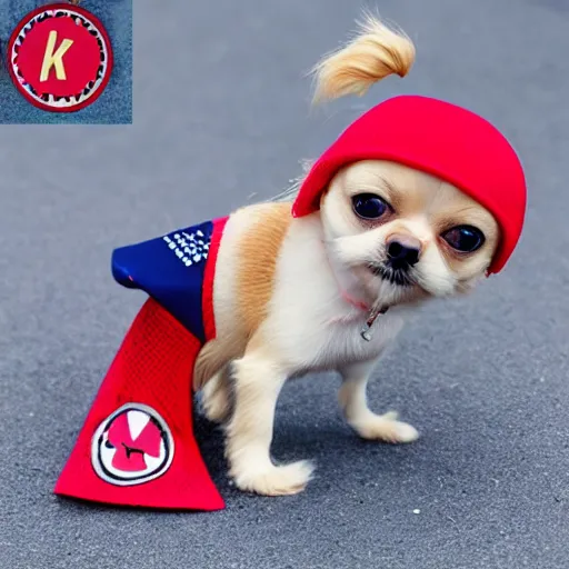 Prompt: chihuahua shih tzu mix breed dog dress like a super hero, real, 4k