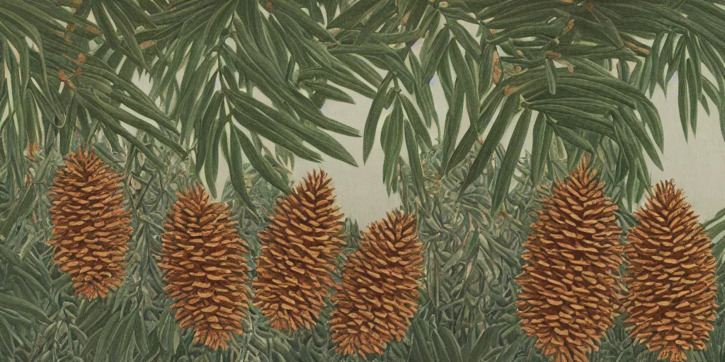 Image similar to a beautiful illustration of a cape covered with pinecone scales, by henri Rousseau, 8k, 4k