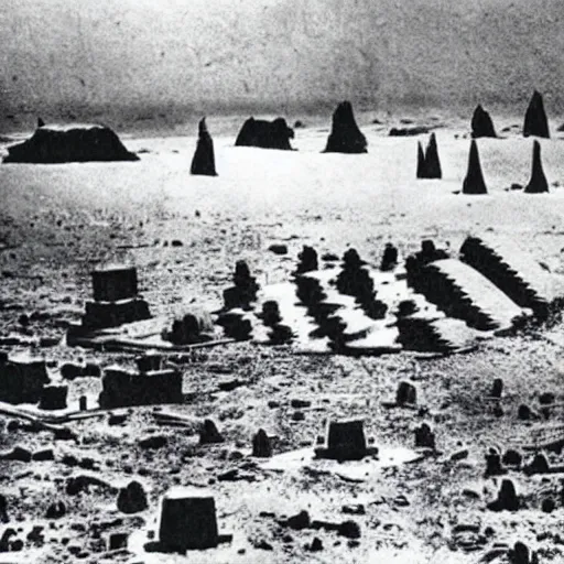 Prompt: photo of ancient alien city taken by the 1 9 3 3 miskatonic university expedition to antarctica