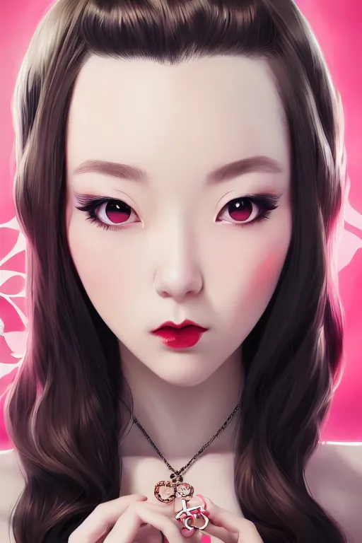 Image similar to a pin up and beautiful fashion dreamlke japan girl with lv jewelry, character art, art by artgerm and wlop and and ilya kuvshinov, hyperdetailed, 8 k realistic, symmetrical, frostbite 3 engine, cryengine, dof, trending on artstation, digital art, chanel, dior, fantasy background