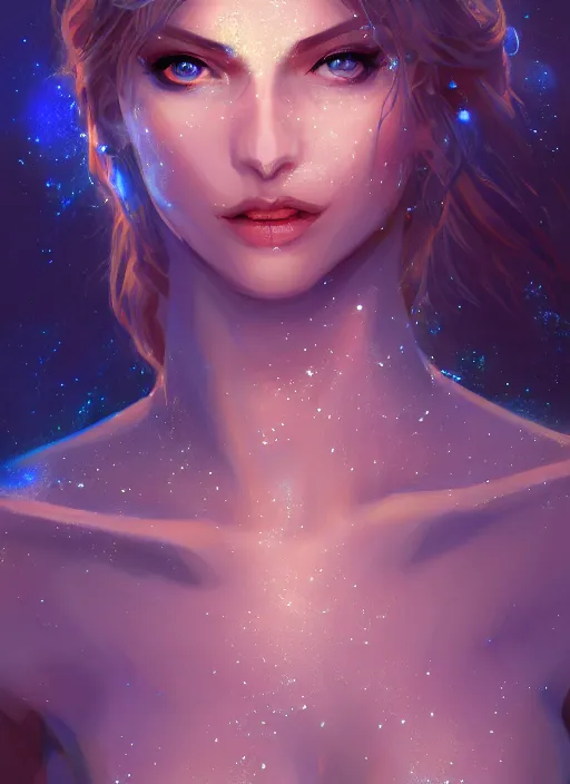 Image similar to clear portrait of a pale attractive women made of lapis lazuli and moonstone, background hyper detailed, character concept, full body, dynamic pose, glowing lights intricate, elegant, highly detailed, digital painting, artstation, concept art, sharp focus, illustration, qwek dom