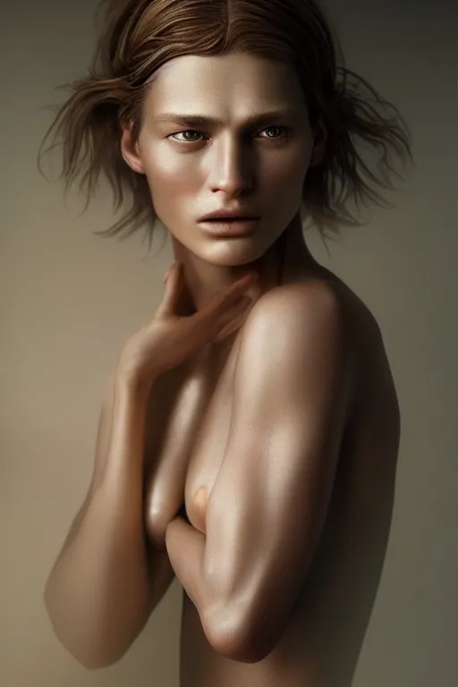 Image similar to female supermodel with translucent skin, beautiful detailed intricate insanely detailed octane render, 8K artistic photography, photorealistic, chiaroscuro, by annie leibovitz, Caravaggio