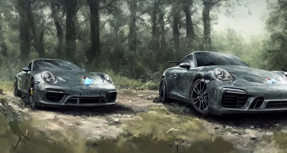 Image similar to porsche in nature, chaos, digital art,ultra realistic,ultra detailed,art by greg rutkowski