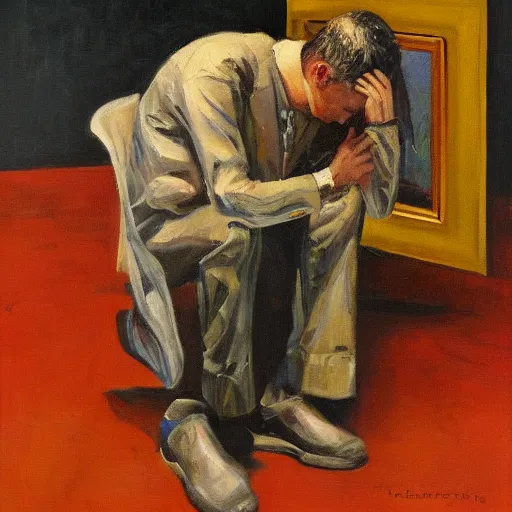 Prompt: A Python programmer's despair, oil on canvas, 1963