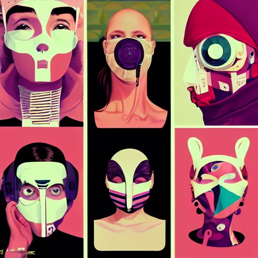 Image similar to Fashion weak portrait of people with sanitary mask, Tristan Eaton, artgerm, Victo Ngai, RHADS, ross draws