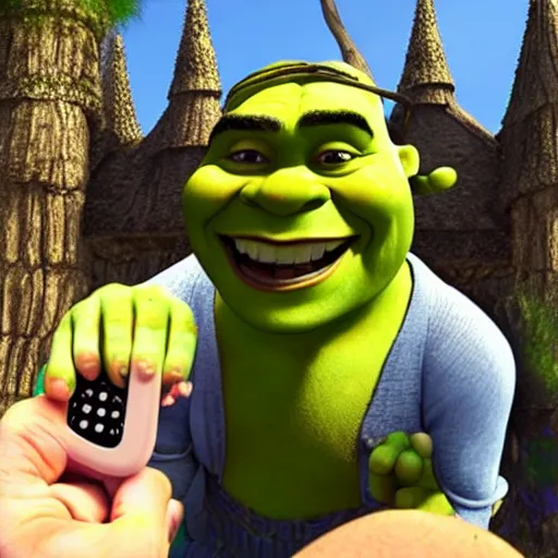 Image similar to shrek accidentally takeing a selfi