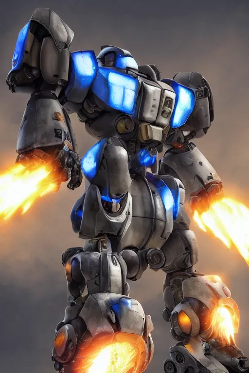 Image similar to mechwarrior 5 : mercenaries mech megaman transformer robot boss tank engine game octane render, 4 k, hd 2 0 2 2 3 d cgi rtx hdr style chrome reflexion glow fanart, global illumination ray tracing hdr fanart arstation by ian pesty by jesper ejsing pixar and disney unreal zbrush central hardmesh