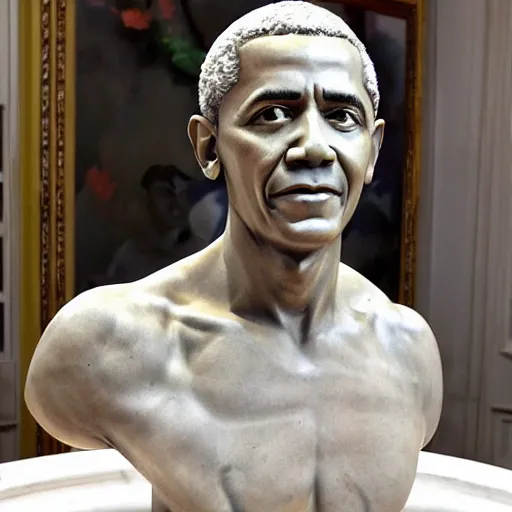 Prompt: marble sculpture of Barack Obama by Michelangelo