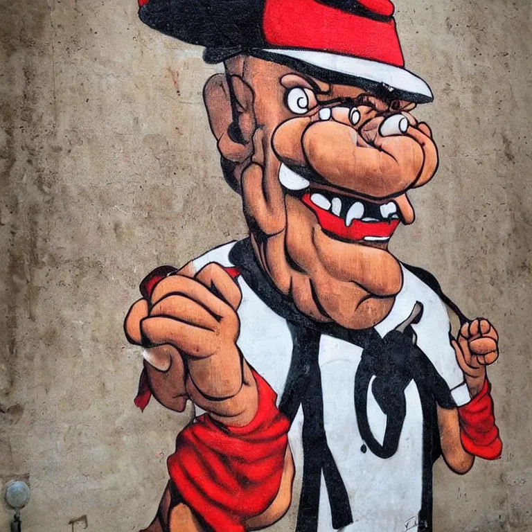 Image similar to Street-art portrait of Popeye the Sailor in style Elzie Crisler Segar, photorealism