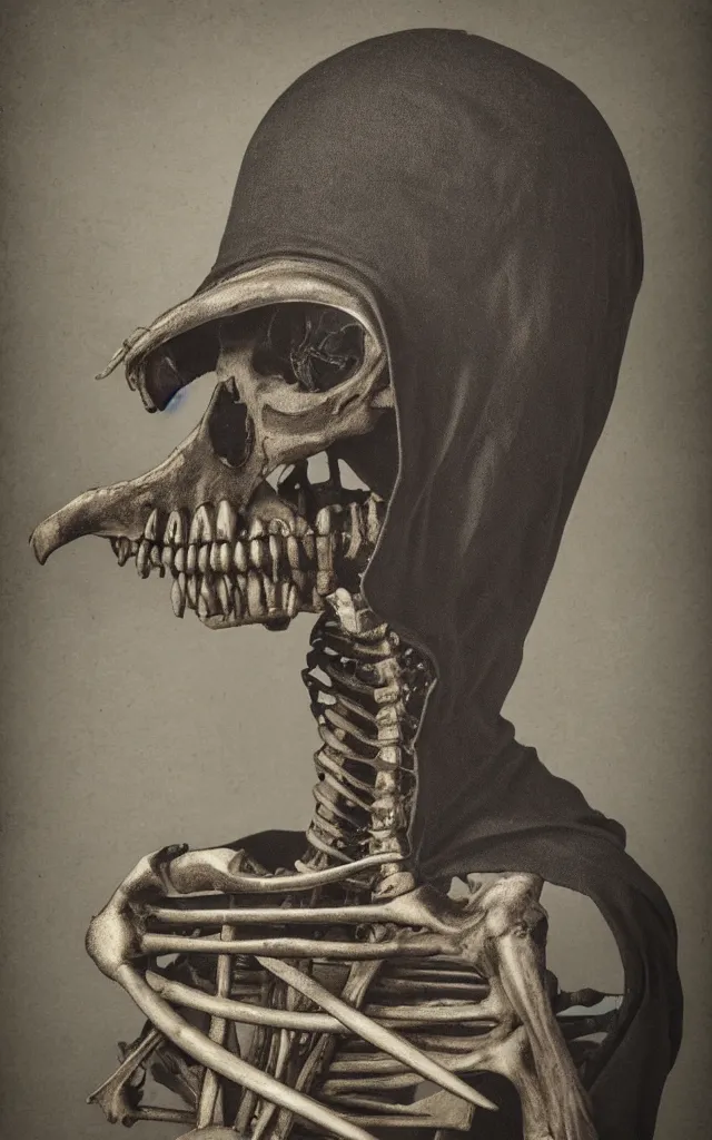 Prompt: portrait of an undead skeletal plague doctor, daguerreotype, studio lighting, hyperrealistic, ultra detailed