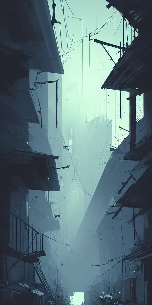 Prompt: abandoned appcalyptic old alley, epic sunlight, perfect lightning and dramatic atmosphere, illustration by niko delort,