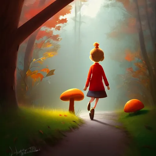 Image similar to goro fujita ilustration a young girl walking in the woods collecting mushrooms, characterized by samantha mash, character art, sharp focus, highly detailed, artstation