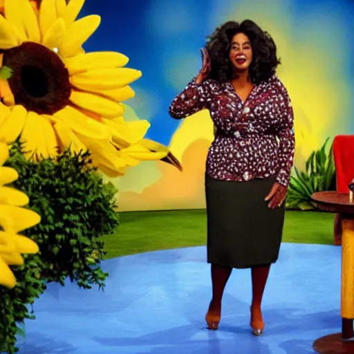 Prompt: a giant bee as a guest in the oprah winfrey show