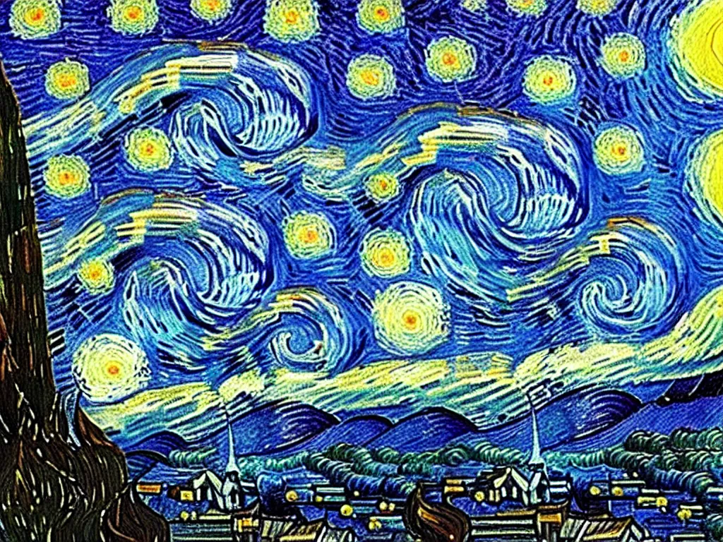 Prompt: pink starry starry night by van gogh