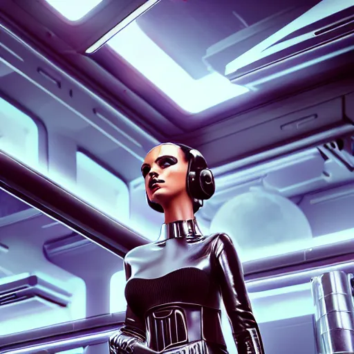 Prompt: star warsl inspired avant-garde art, deco fashion, highly detailed, photorealistic portrait, bright studio setting, studio lighting, crisp quality and light reflections, unreal engine 5 quality render