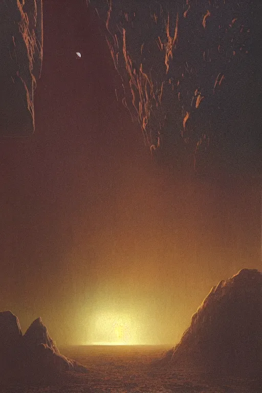 Image similar to emissary space by arthur haas and bruce pennington and john schoenherr, cinematic matte painting, dark color palate, moonscape