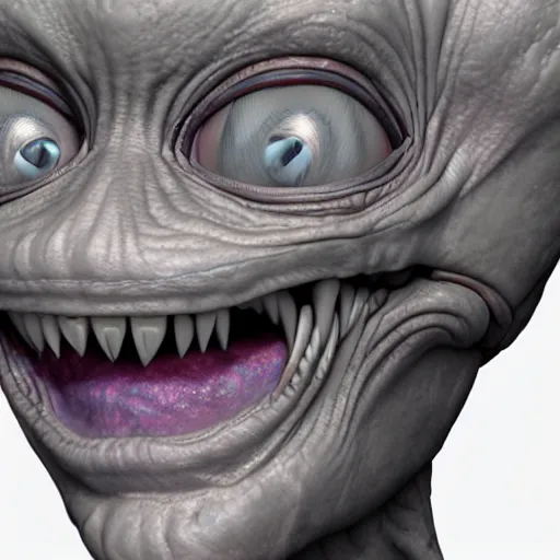 Prompt: a close up of an alien head with a white background, a hologram by Alan Bean, featured on zbrush central, hurufiyya, zbrush, polycount, airbrush art