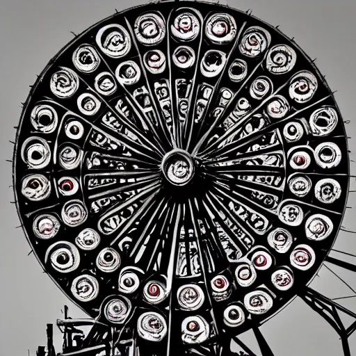 Prompt: a wheel covered in eyes