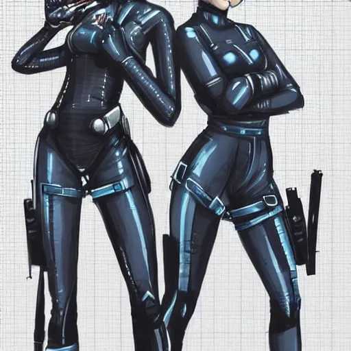 Prompt: a perfect, realistic professional digital sketch of two cyberpunnk Japanese schoolgirls posing, in style of Marvel, full length, by pen and watercolor, by a professional American senior artist on ArtStation, a high-quality hollywood-style sketch, on high-quality paper