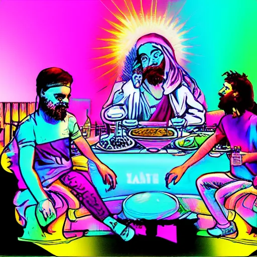 Image similar to vapourwave last supper