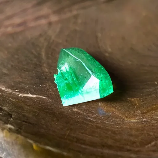 Image similar to a cut polished emerald gemstone growing from a plant