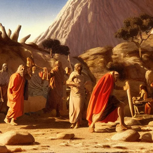 Prompt: Moses and the Israelites, matte painting, high detail, clear resolution