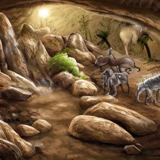 Image similar to realistic prehistoric cave drawings, cave, high quality, rocks, paint