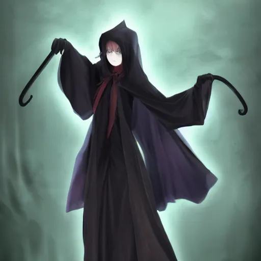 Image similar to archetype of death ((the grim reaper)) is a cute neko girl, anime waifu, posing nicely for a picture, shy, bashful, sweet colors, dark black robe, blush, by Ilya Repin and Maurice Sendak, artstation