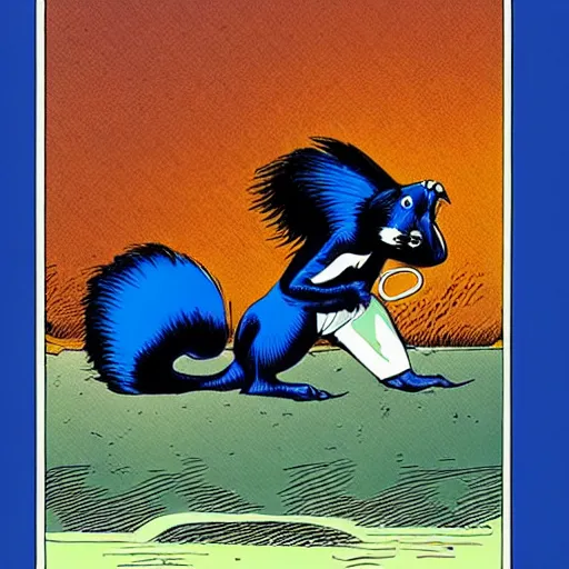 Image similar to a skunk that is blue by richard corben style