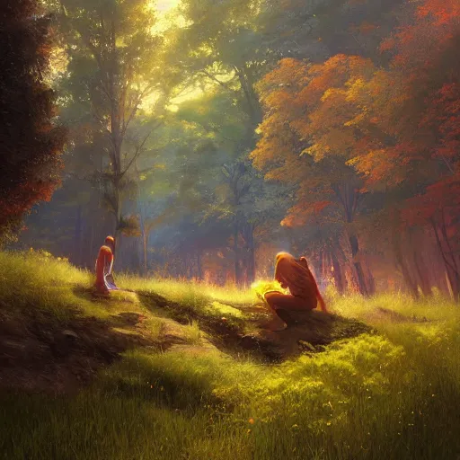 Prompt: A ultra detailed beautiful panting of a rainbowed fire of life, healing a fantastic forest, oil panting, high resolution 4K, by Ilya Kuvshinov, Greg Rutkowski and Makoto Shinkai