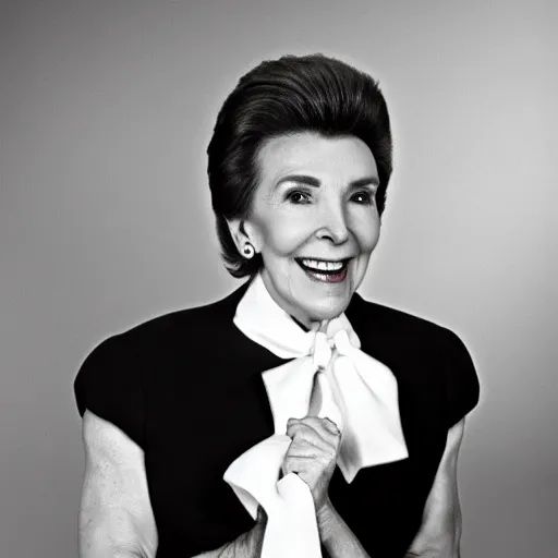 Prompt: nancy reagan pulling her hair into a ponytail