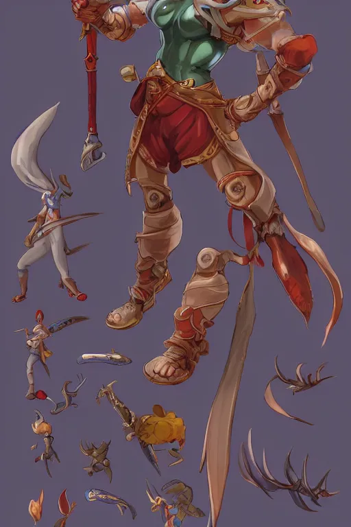 Image similar to character of breath of fire 4 by the artist Max Berthelot. Rendering the full body character . Sharp focus, full of details, by jenny harder and Jason Nguyen , art book, trending on artstation and cell shading