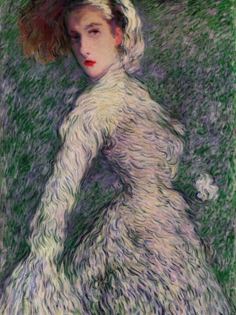 Prompt: close portrait fashion advertising campaign by claude monet