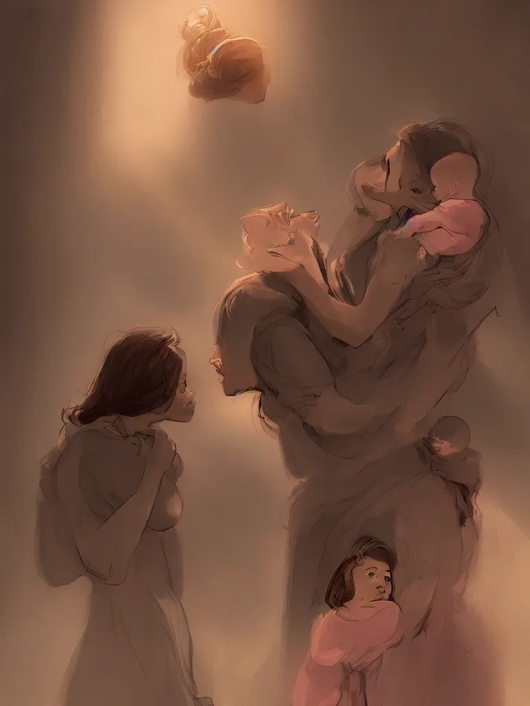 Image similar to a mother's love, by disney concept artists, blunt borders, rule of thirds, beautiful light