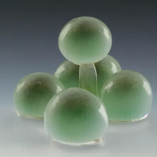Image similar to translucent mushrooms, ice, translucent, with celadon glaze, inset with onyx, stone, moss