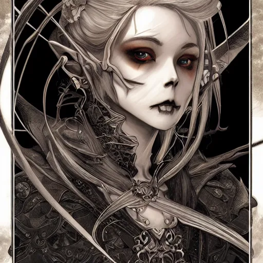 Image similar to anime manga skull profile young woman skeleton, elf, galadriel, Tolkien, unreal engine, intricate, elegant, highly detailed, digital art, art by JC Leyendecker and sachin teng