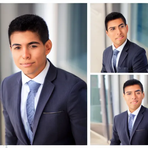 Image similar to angelic Peruvian young man, corporate portait, headshot, profile