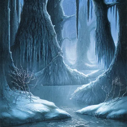 Image similar to swamp monster of ice, fantasy digital art by John Howe,