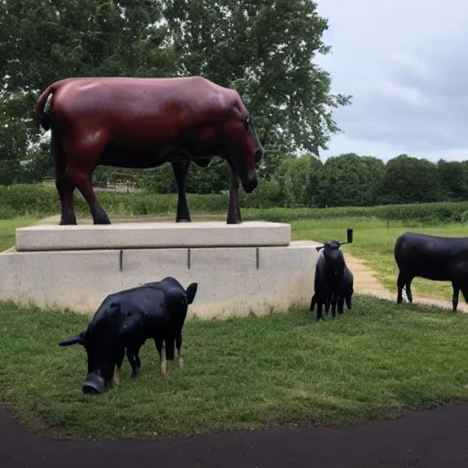 Image similar to statue of a pig, a cow, a horse, a chicken and a sheep