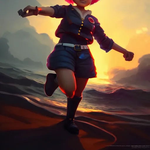 Prompt: a Photorealistic dramatic hyperrealistic gnome woman engineer, pixie undercut short black hair, naval background, by WLOP,Artgerm,Greg Rutkowski, Beautiful dynamic dramatic bright sunset lighting,shadows,cinematic atmosphere,Artstation,concept design art,Octane render,8k