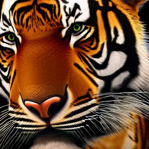 Image similar to portrait of a scientist man with a tiger head, ultra detail, ultra realistic, unreal engine 8 k