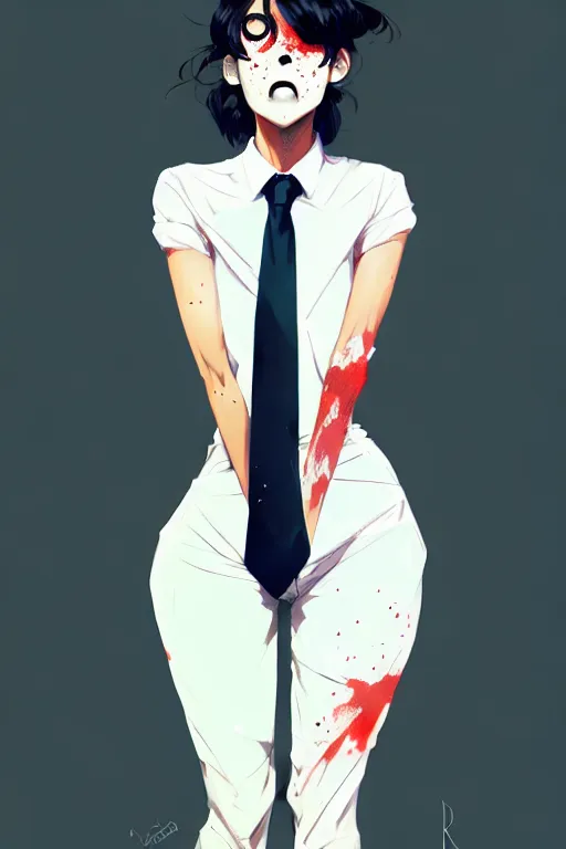 Image similar to a ultradetailed full body portrait of a woman dressed in a white shirt with a tie, by conrad roset, greg rutkowski and makoto shinkai trending on artstation