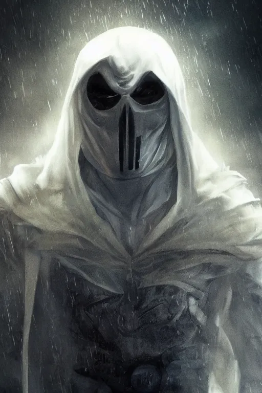 Image similar to characters portrait of Moon Knight mixed with Ghostrider by Alyssa Monks, full-shot, merged character, Full body shot, cinematic opening shot, 4k, highly detailed, cinematic lighting