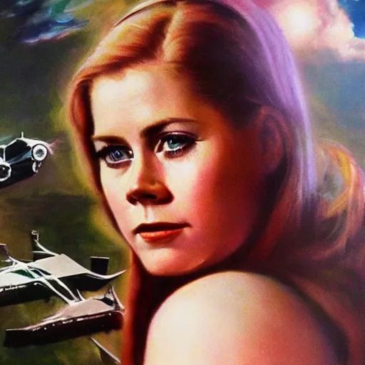 Prompt: ultra realistic portrait painting of amy adams in a 1 9 7 0 s sci - fi ad, art by frank frazetta, 4 k, ultra realistic, highly detailed, epic lighting