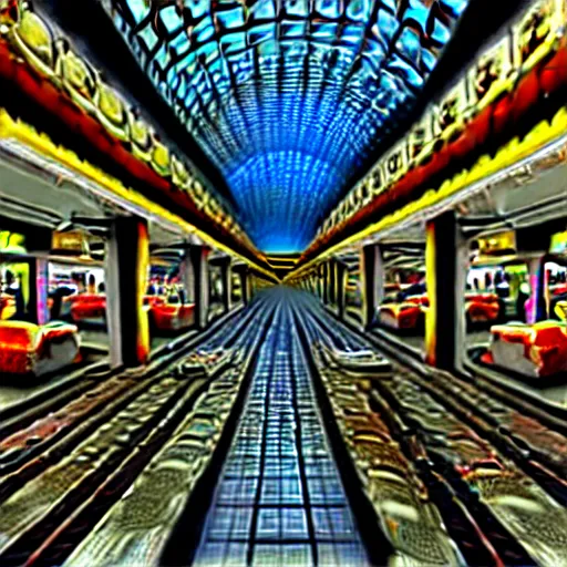 Image similar to hyperrealism photography computer simulation visualisation of parallel universe mall in surreal scene from art house movie from future by caravaggio rendered in mandelbulb 4 d