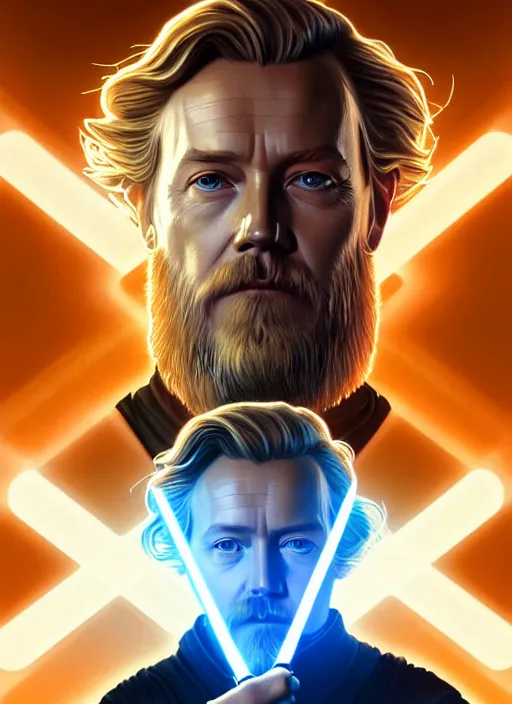 Image similar to symmetry!! portrait of obi - wan kenobi ( look like ( ( albert einstein ) ),, sci - fi, tech wear, glowing lights!! intricate, elegant, highly detailed, digital painting, artstation, concept art, smooth, sharp focus, illustration, art by artgerm and greg rutkowski and alphonse mucha