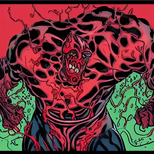 Prompt: carnage (marvel) in the style of jim davis, comic