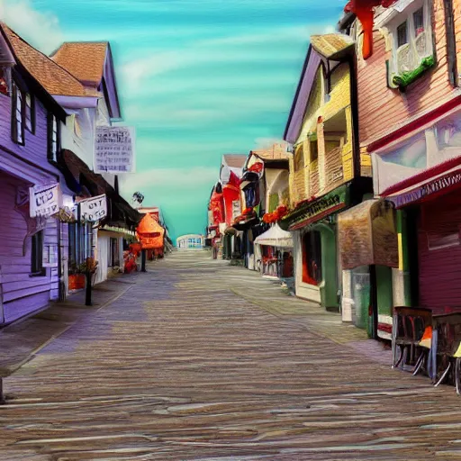 Prompt: by the seaside town street, digital painting, bloom, hyperrealistic, photo